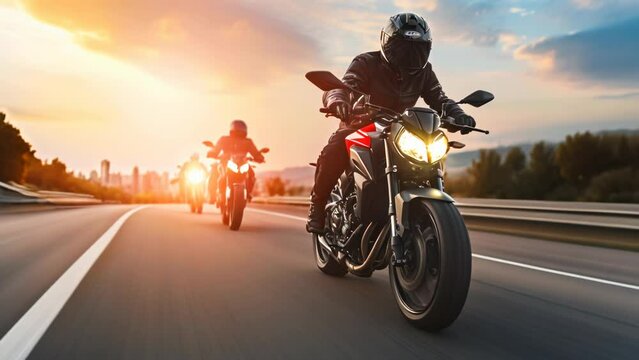 Unified Motorcycle Formation Against Dramatic Sky. Generative ai
