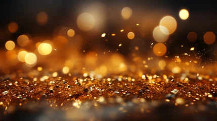 Foto op Aluminium Background golden tone gradient Bokeh overlay abstract background bright creative, Crystals sparkle, shine and reflect light template luxurious festivals smooth texture, flowing curve wallpaper gold. © Sittipol 