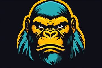 An iconic and regal gorilla face logo illustration, portraying authority and intelligence, set against a bold and impactful solid background