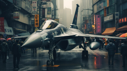 F-16 fighter jet in Hong Kong. - obrazy, fototapety, plakaty