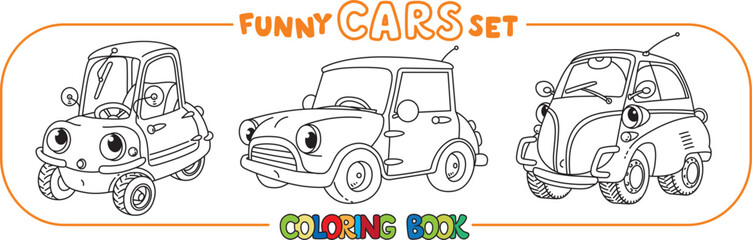 Funny small retro cars with eyes coloring book set - 732673033