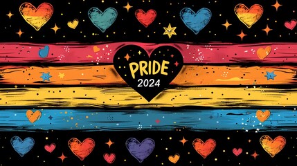 Illustration of gay pride 2024 hearts and LGTB flag