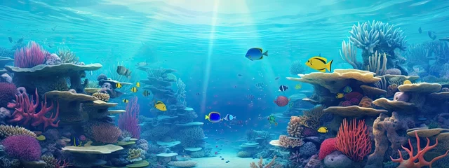 Ingelijste posters Tropical sea underwater fishes on coral reef. snorkel, diving. Aquarium oceanarium colorful marine panorama landscape nature. background wallpaper  © Ilmi