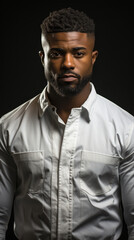 Obraz premium Handsome african american man in white shirt on black background