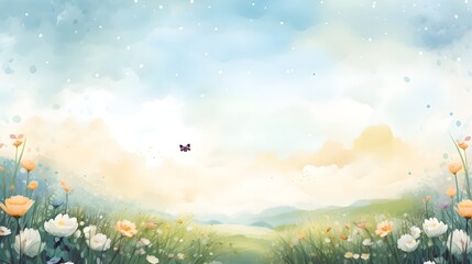 The dreamy illustrated landscape with mountian and sky 