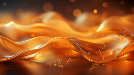 Foto op Aluminium Background golden tone gradient Bokeh overlay abstract background bright creative, Crystals sparkle, shine and reflect light template luxurious festivals smooth texture, flowing curve wallpaper gold. © Sittipol 