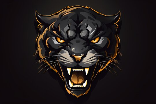 Dynamic panther face logo with a sleek and powerful design, symbolizing strength and agility, presented against a solid and impactful background