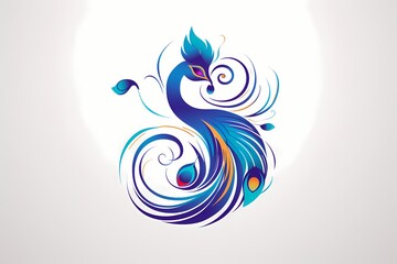 Elegant peacock face logo with vibrant feathers, representing beauty and grace, showcased against a clean and modern background for a sophisticated brand identity
