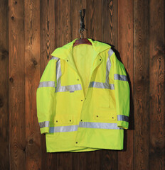 yellow industrial jacket on a hanger