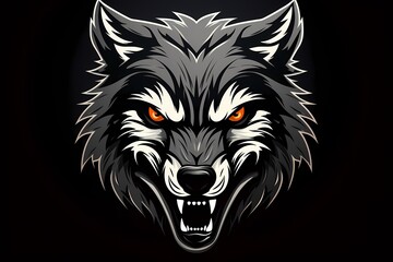 Expressive wolf face logo with a fierce and determined expression, capturing the essence of strength and leadership, presented against a solid and commanding background