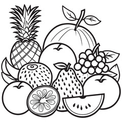 Fruits outline coloring page illustration for children and adult