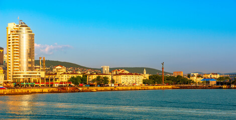 View from the Chemes Bay on the Serebryakov embankment in Novorossiysk