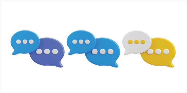 3d chatting speech bubbles icon illustration set