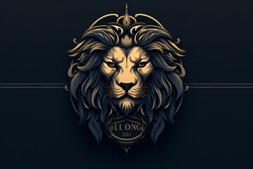 Majestic lion face logo illustration with intricate details, poised and powerful against a solid background for a bold and impactful brand identity - obrazy, fototapety, plakaty