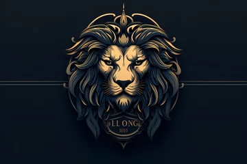 Foto op Canvas Majestic lion face logo illustration with intricate details, poised and powerful against a solid background for a bold and impactful brand identity © CREATER CENTER
