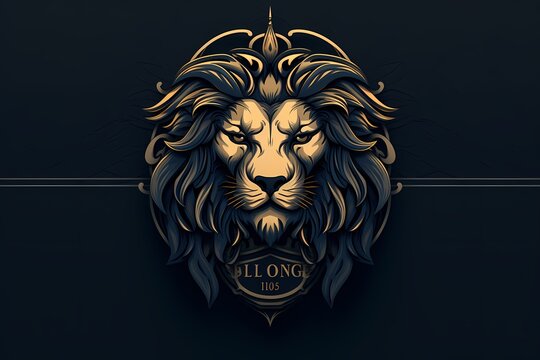 Majestic lion face logo illustration with intricate details, poised and powerful against a solid background for a bold and impactful brand identity