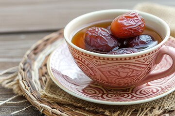 a close-up of a cup of nabeez with some dates in it