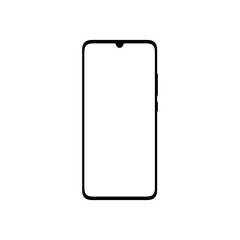 Phone icon. Outline smartphone. Black mobile phone isolated on white background. Silhouette smart cellular. Empty flat wireframe. Portable mobil frame. Screen thin pictogram. Vector illustration