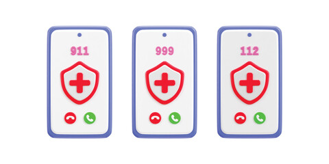 smartphone with emergency hotline services 3d vector icon set