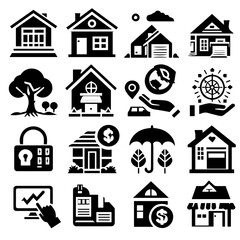 House icons set silhouette vector, Real Estate