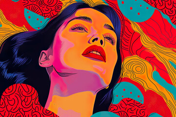 Vibrant Daydream: Abstract Woman Portrait with Colorful Patterns