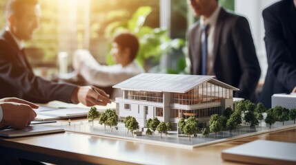 Business people consult on the construction of an architectural project and the creation of a model...