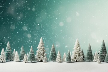 Vintage Christmas Bottle Brush Trees on White Snow Background - Festive Holiday Decoration