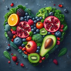 Heart shape made with healthy fruites 