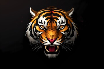 Regal tiger face logo with bold stripes, symbolizing strength and courage, displayed on a solid and impactful background for a commanding brand identity