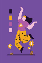Jump Girl Flat Illustration