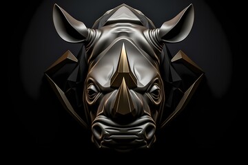 Stoic rhinoceros face logo with strong features, symbolizing resilience and endurance, presented against a solid and impactful background for a robust brand identity
