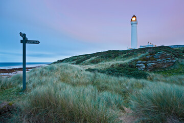 Europa, Grossbritannien, Schottland, Lossimouth, Leuchtturm, Wegweiser