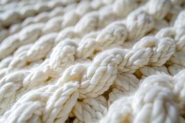 Fototapeta na wymiar Winter White Knit: Abstract Closeup of Big Knitted Pigtail Blanket Texture for Fashion Design backgrounds