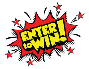 Enter to win sign. Flat red explosion sign, enter to win sign, enter to win. Vector icon on trancparent background
