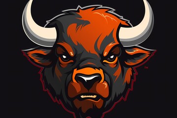 Strong buffalo face logo with bold features, conveying power and resilience, presented against a solid and impactful background for a robust brand identity