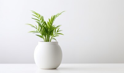 Fresh Green Plant Leaves in a Modern White Ceramic Vase