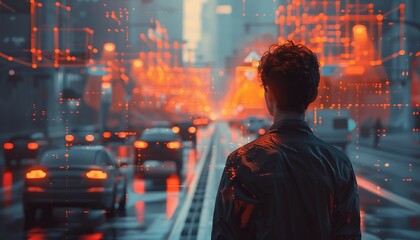 Advanced Transportation Technologies with AI, Highlight advanced transportation technologies with an image of a man utilizing AI-driven tools in transportation, AI 