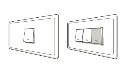 Lighting switch control. Set of toggle switch buttons isolated on white background