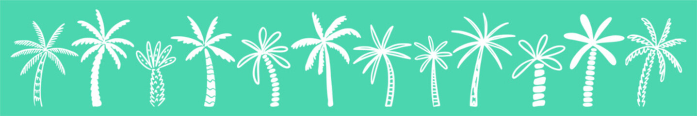 Vector collection of palm trees hand-drawn in the style of doodles
