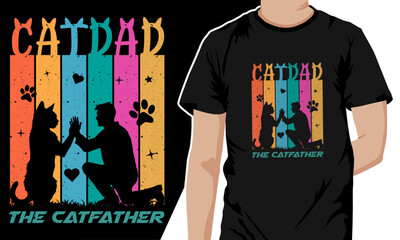 Cat Dad - The Catfather Retro Vintage T shirt design for Cat lovers. Man and Cat give high-five vector