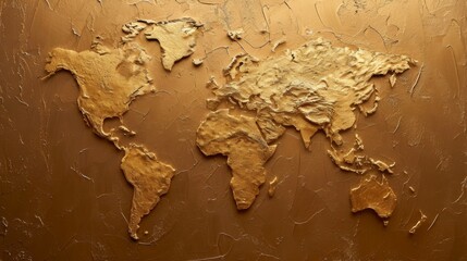World map made of gold. All continents of the golden world