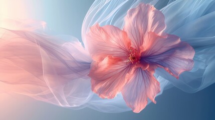 airy soft blue background with a large organza flower