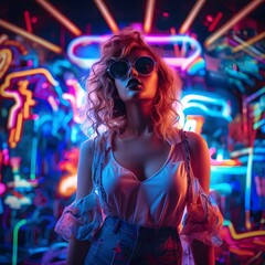 90s woman adorned in neon fashion