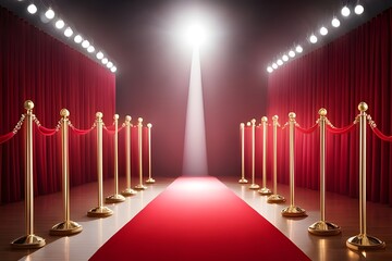 Elegant Red Carpet: Fashion Runway Illuminated by Glowing Light