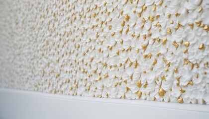 Decorative wall background texture with white flowers and leaves.