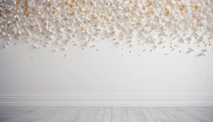 Decorative wall background texture with white flowers and leaves.