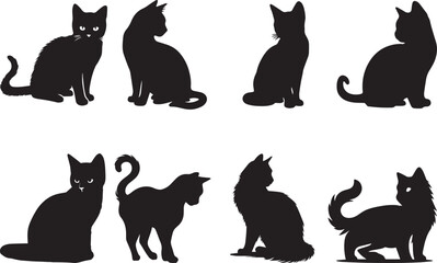 Cat Silhouettes EPS Cat Vector Cat Clipart	
