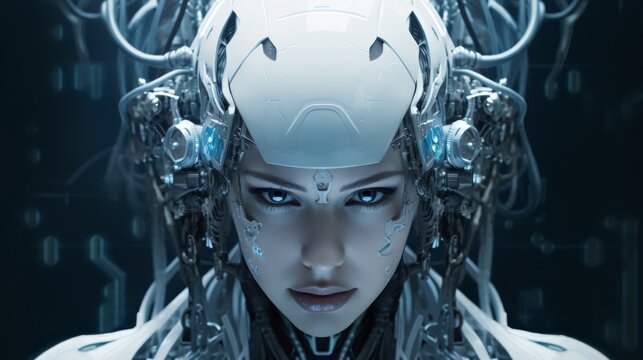 Artificial intelligence robot woman with copy space