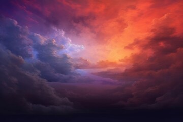 Dramatic sky, orange gray and purple sky with light clouds