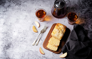 Apple cake with cup of tea